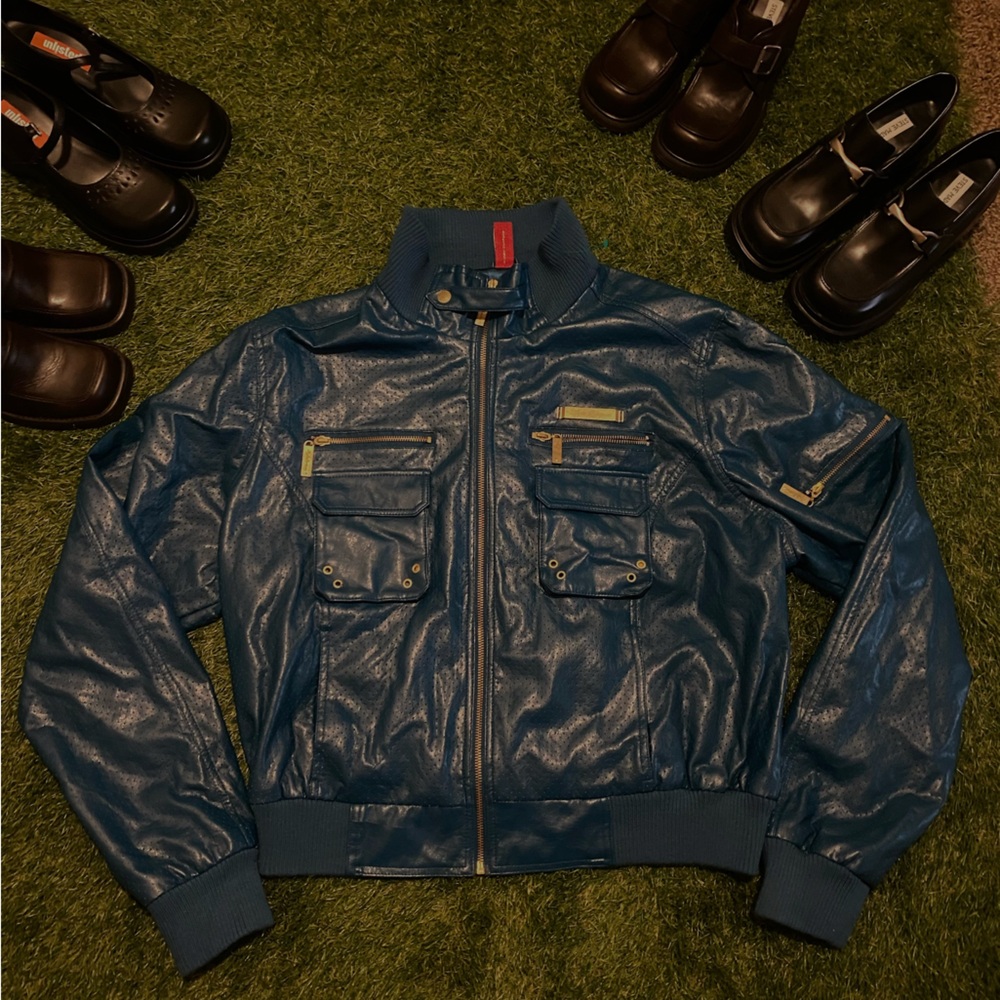 Apple Bottom teal Leather Jacket